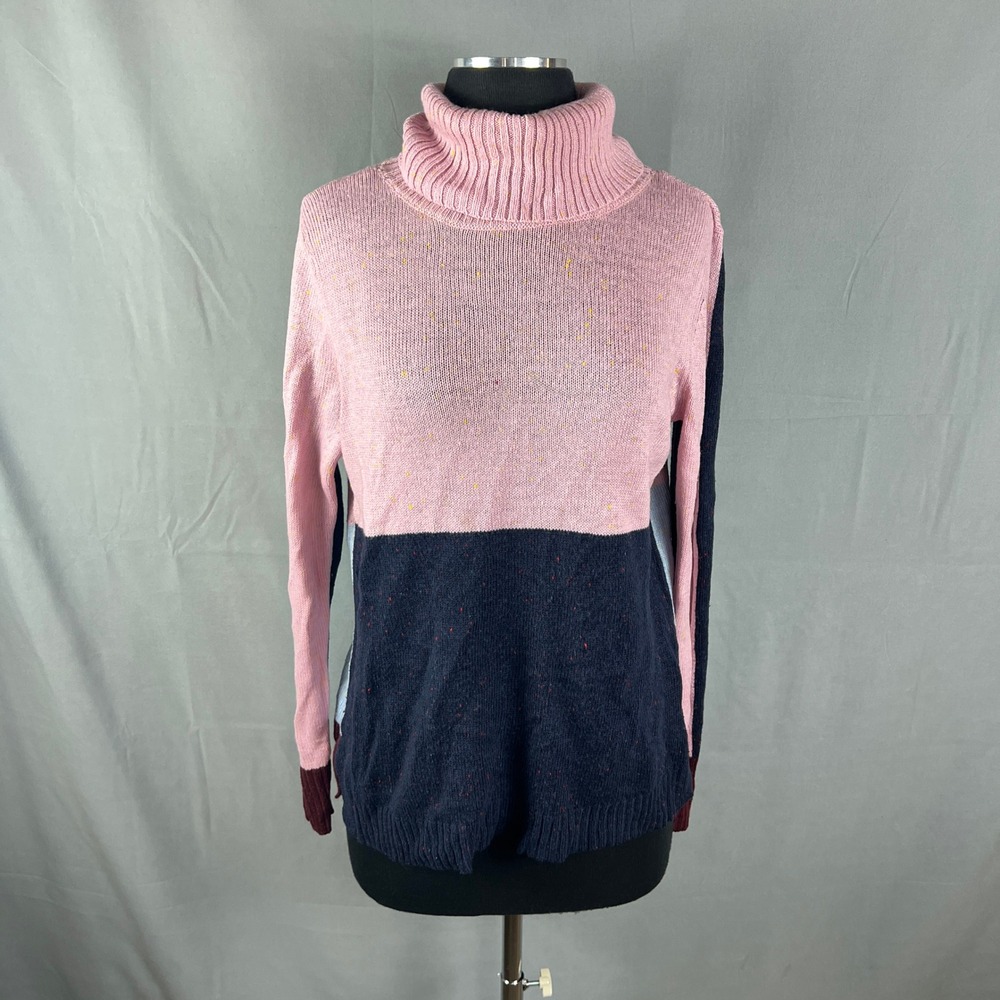 Laura Scott Sweater Womens Medium Multicolor Colorblock Turtleneck Ribbed Cuffs